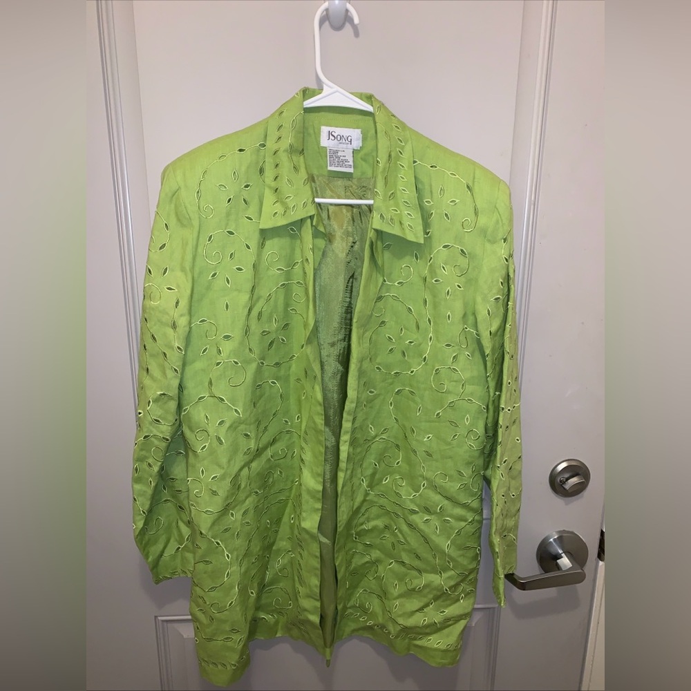 Jsong Women’s Green Eyelet 100%Linen Blazer